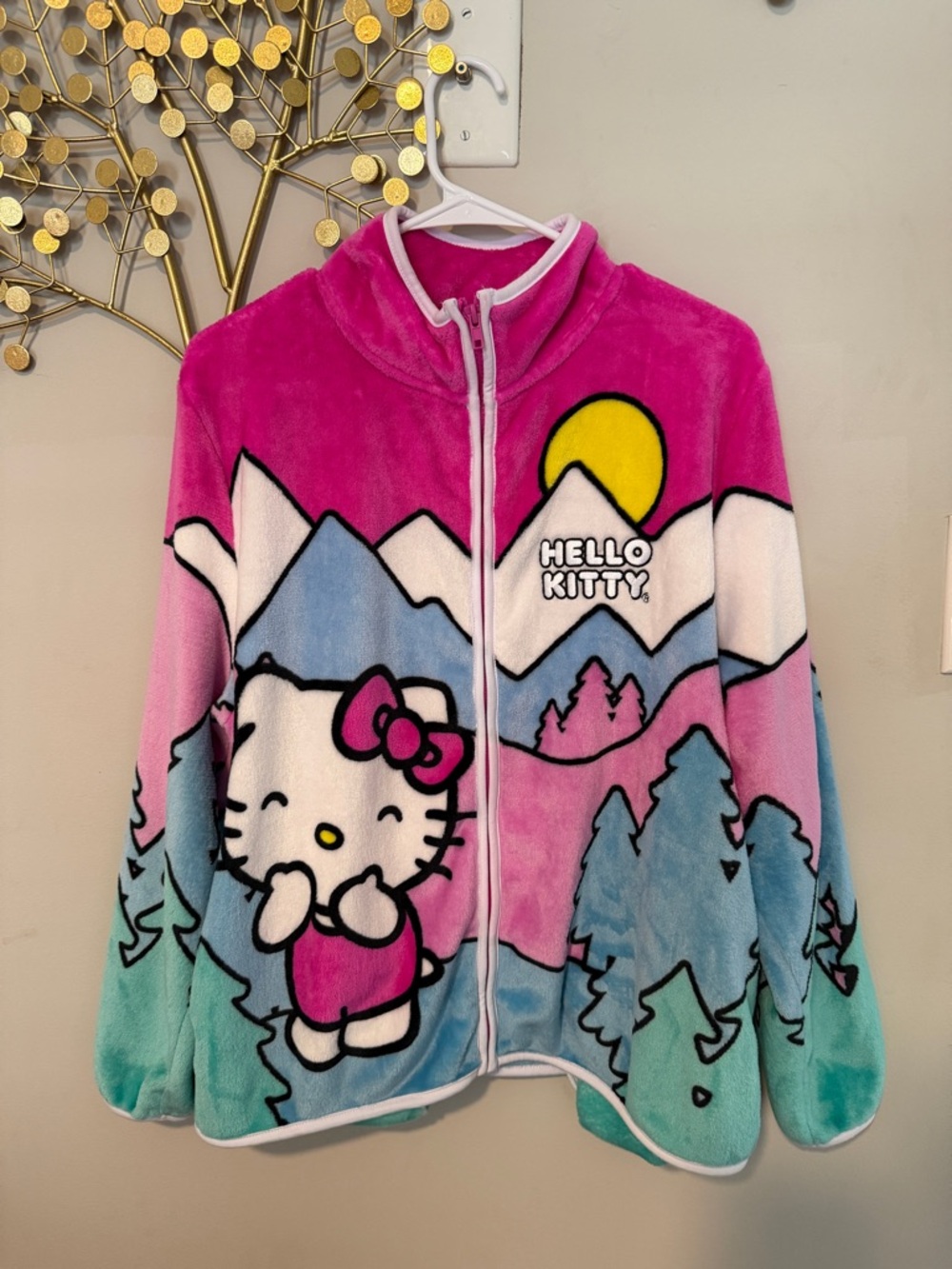 Hello Kitty Plush Zip-Up Hoodie in Pink, Teal & Blue